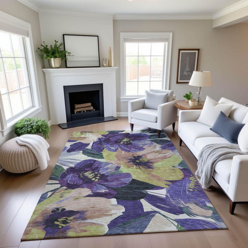 Mayfield Premium Machine Washable Abstract AMF1487 Purple 3 ft. x 5 ft. Area Rug price history on PriceWatchPro
