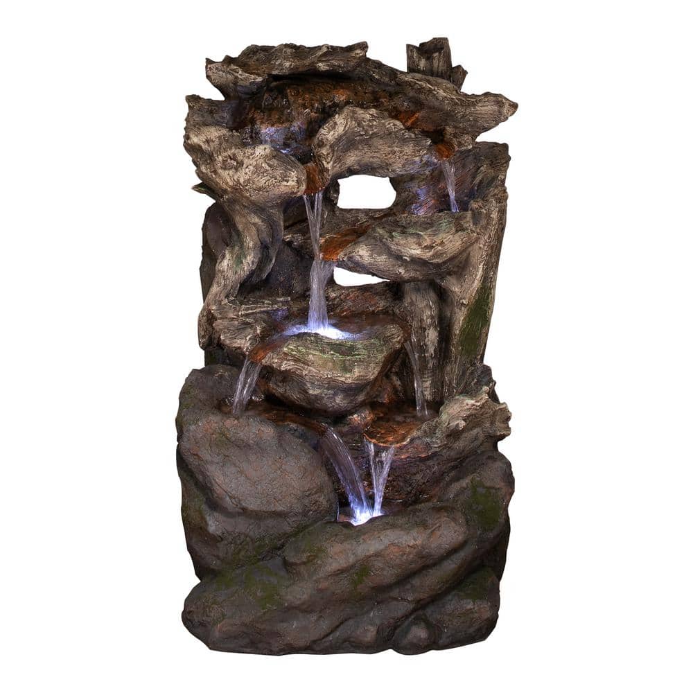 40 in. Tall Outdoor 6-Tier Rainforest Wood and Rock Waterfall Fountain with