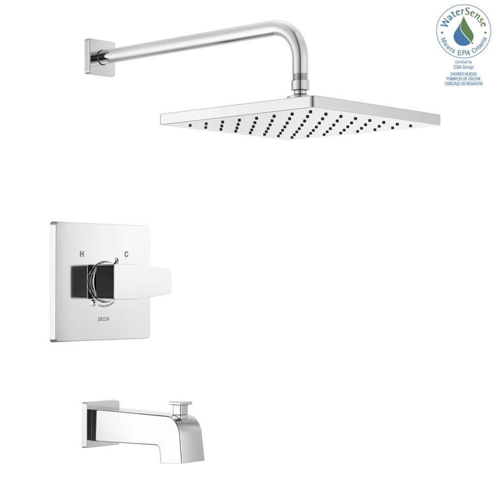 Chrome Square Multi-Head Rain Shower and Tub Faucet Set