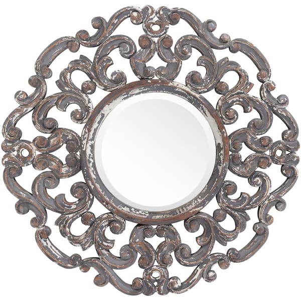 Livabliss Medium Round Grey Antiqued Classic Mirror (24 in. H x 24 in. W)