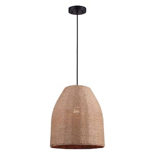 Aubrie 1-Light Matte Black Pendant Light with Rope Shade