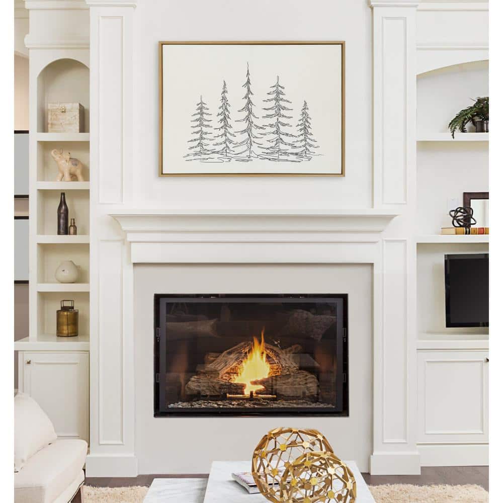 Minimalist Evergreen Trees Sketch Natural Framed Canvas Wall Art, 28x38