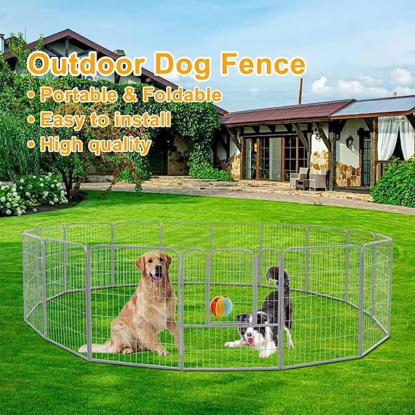 FUFU&GAGA 40 H Silver Dog Playpen Panels Pet Pen Portable Dog - Main Image