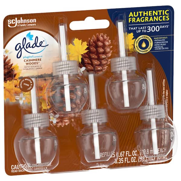 Glade PlugIns Scented Oil Refill Cashmere Woods, Essential Oil Infused Wall  Plug In, 4.69 fl oz, Pack of 7