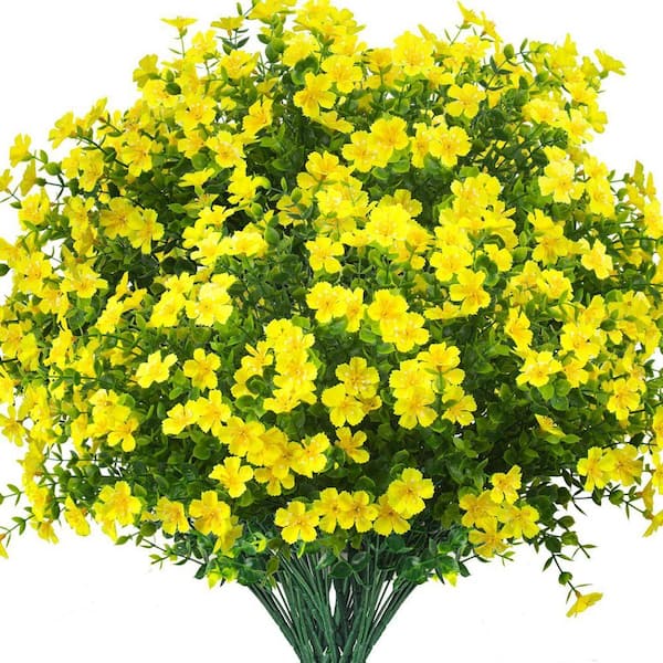 Fall Color Boxwood 13.5 in Yellow 12 Bundles Artificial Boxwood Fall Flowers for Outdoors ...