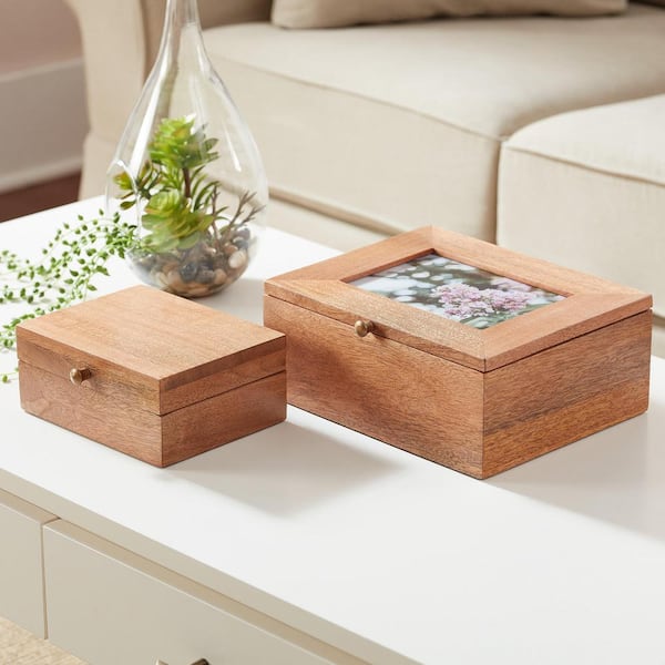 Home Decorators Collection Rectangle Wood Photo Nested Storage Box with Lid (Set of 2)