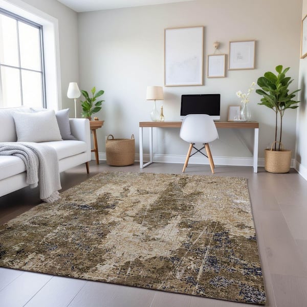 Mayfield Premium Machine Washable Abstract AMF1389 Khaki 9 ft. x 12 ft. Area Rug