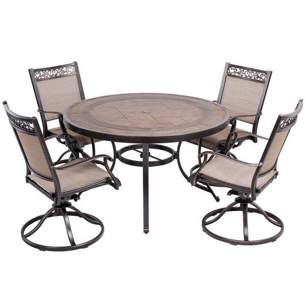 Kadehome Brown 5 Piece Aluminum Outdoor Dining Set Patio Furniture Swivel Chair With 48 In Round Table Wf Hwcv Jh25 The Home Depot Kadehome Brown 5 Piece Aluminum Outdoor, Aluminum Outdoor Furniture