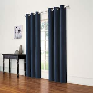 Andora Thermaback Indigo Textured Solid Polyester 42 in. W x 84 in. L Blackout Single Grommet Top Curtain Panel