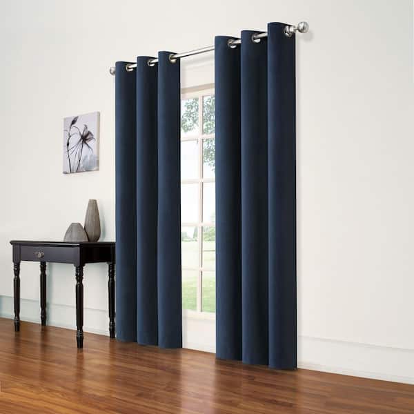 Eclipse Andora Thermaback Indigo Textured Solid Polyester 42 in. W x 84 in. L Blackout Single Grommet Top Curtain Panel