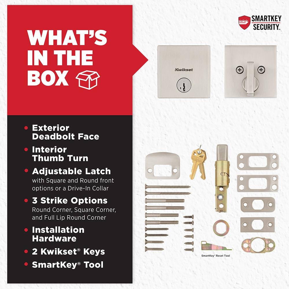Satin Nickel Square Single Cylinder Deadbolt with SmartKey