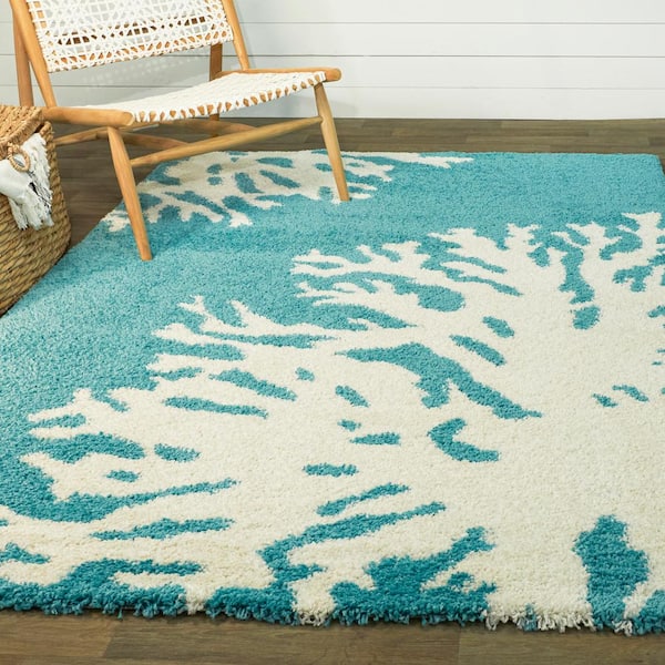 Sarasota Teal 5 ft. x 7 ft. Coastal Shag Area Rug