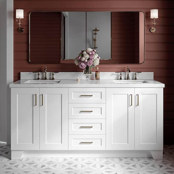 ARIEL Taylor 73 in. W x 22 in. D x 36 in. H Bath Vanity in White with Carrara White Marble Top