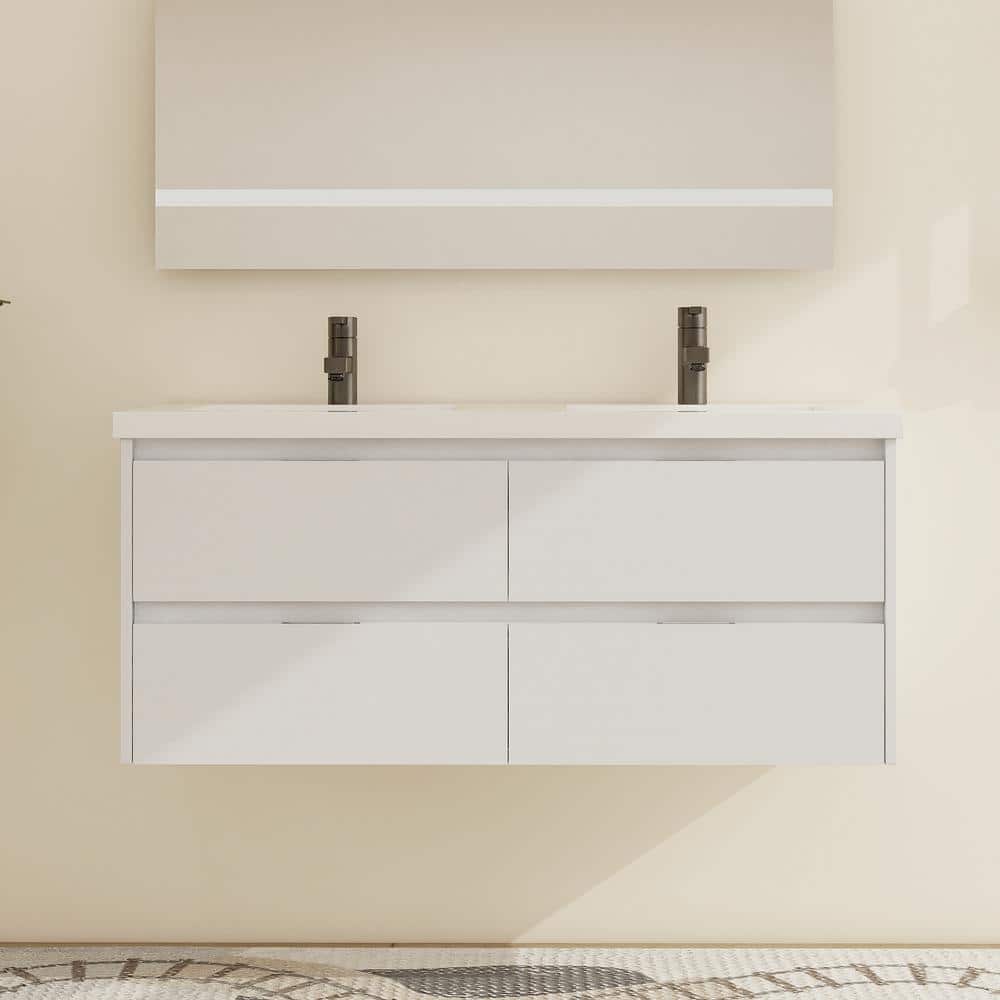 47.6 in. W x 18.3 in. D x 21.3 in. H Wall-Mounted Bath Vanity in White with