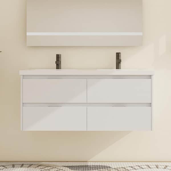 ARTCHIRLY 47.6 in. W x 18.3 in. D x 21.3 in. H Wall-Mounted Bath Vanity in White with White Resin Vanity Top