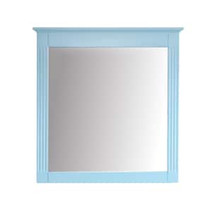 32 in. W x 33 in. H Rectangular Framed Wall Mounted Moisture-proof Solid Wood Bathroom Vanity Mirror in Blue,Easy Hang