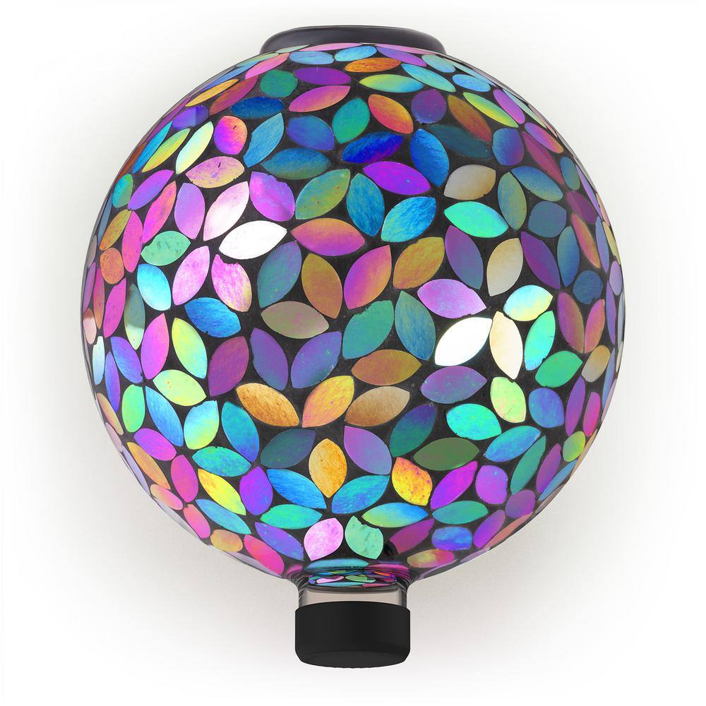 11" Solar Mosaic Iron/Glass Gazing Globe with Stand Purple - Alpine Corporation