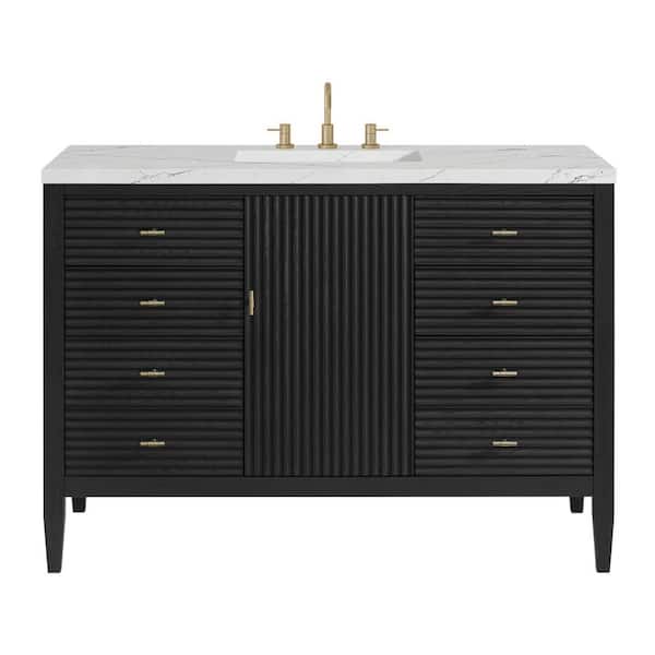 James Martin Vanities Myrrin 48.0 in. W x 23.5 in. D x 34.06 in. H Single Bathroom Vanity Carbon Oak and Ethereal Noctis Quartz Top