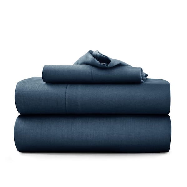 LDC LUX DECOR COLLECTION 3-Piece Navy Solid Color Microfiber and Bamboo Blend Twin Sheet Set