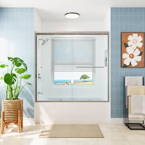 55 in. - 59 in. W x 56 in. H Double Sliding Semi-Frameless Tub Door in Chrome with Clear Glass