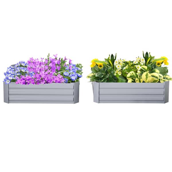 Unbranded Galvanized Steel Raised Garden Bed Set, Metal Planters for Vegetables, Flowers, Herbs, and Succulents (2-Piece)