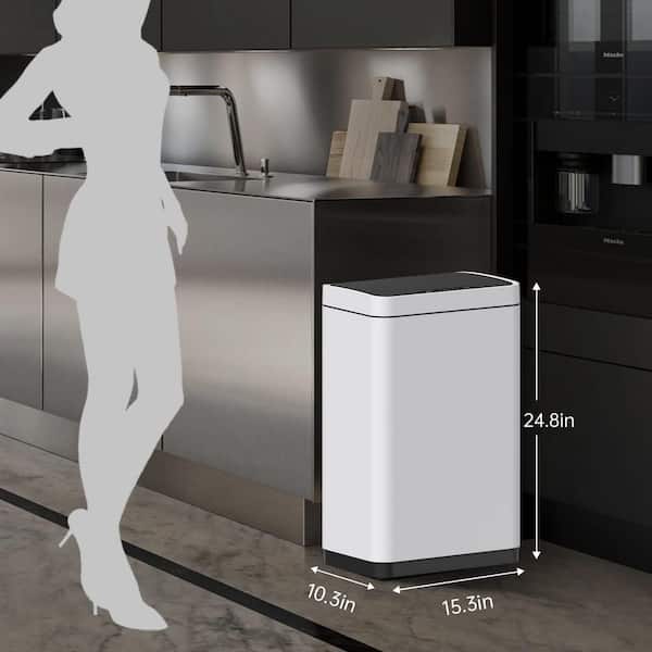 ITOPFOX Smart 15.3 Gal. Classic White Metal Household Trash Can