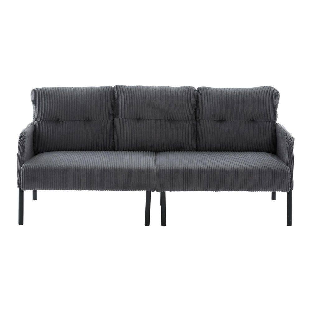 67 in. Oversized Gray Corduroy Upholstered Loveseat Sofa with Metal Legs and Side Pockets