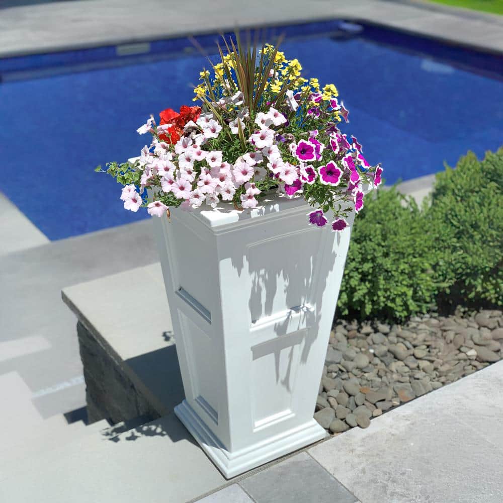 White Tall Polyethylene Outdoor Patio Planter