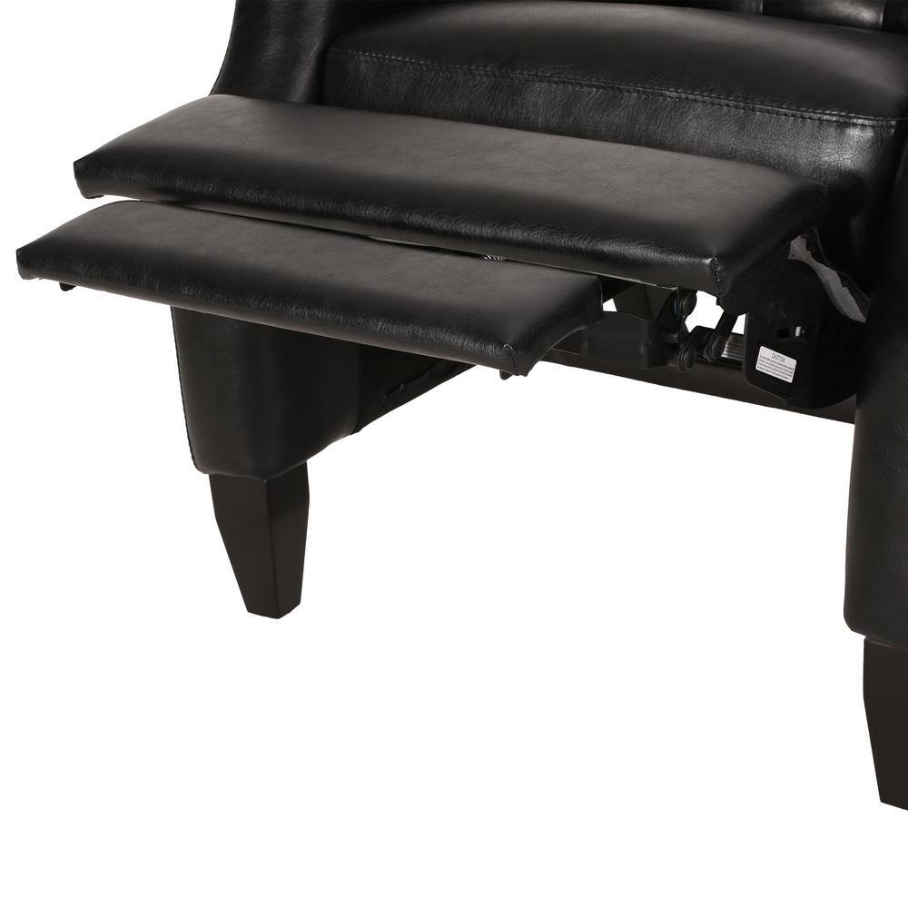 Midnight Black and Dark Brown Faux Leather Wood Recliner Set
