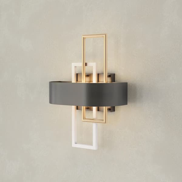 Progress Lighting Adagio Collection 11 in. 2-Light Black and Gold Modern Wall Sconce for Hallways and Dining Rooms