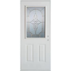33.375 in. x 82.375 in. Traditional Zinc 1/2 Lite 2-Panel Painted White Left-Hand Inswing Steel Prehung Front Door