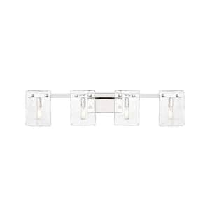 Genry 35 in. 4-Light Polished Nickel Bathroom Vanity Light with Clear Rippled Glass Panes