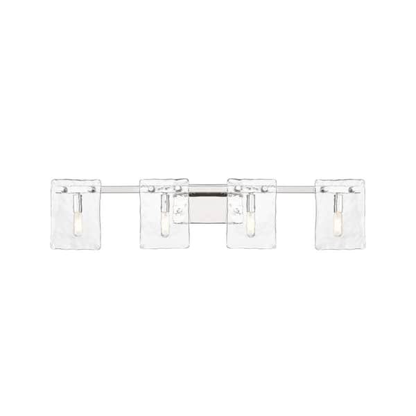 Genry 35 in. 4-Light Polished Nickel Bathroom Vanity Light with Clear Rippled Glass Panes