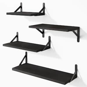 4-Piece Different Sizes Wall Mounted Wood Floating Shelves for Home, Black