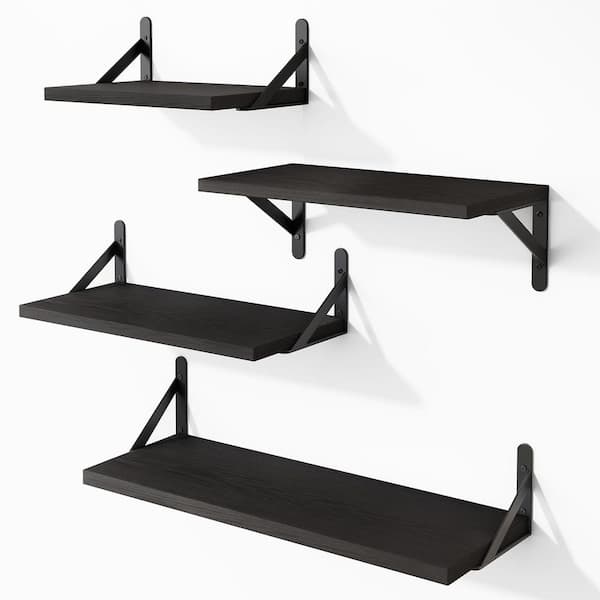 Angel Sar 4-Piece Different Sizes Wall Mounted Wood Floating Shelves for Home, Black