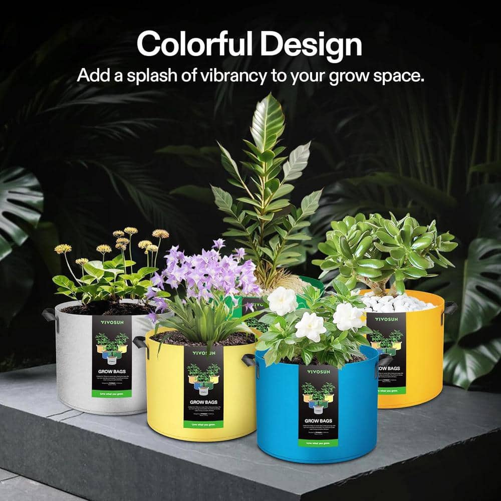 Colorful Nonwoven Fabric Indoor Grow Bags with Handles (5-Pack)