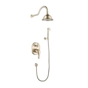 2-Spray Patterns 6 in. Dual Wall Mount Shower Heads Shower System in Brushed Gold