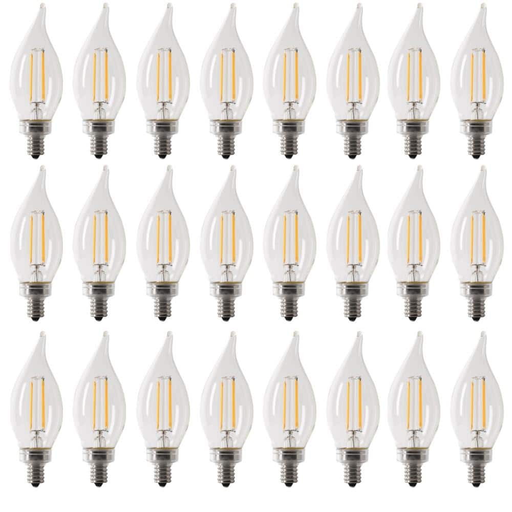 Feit Electric 40-Watt Equivalent BA10 E12 Candelabra Dimmable Filament CEC Clear Chandelier LED Light Bulb, Daylight 5000K (24-Pack)