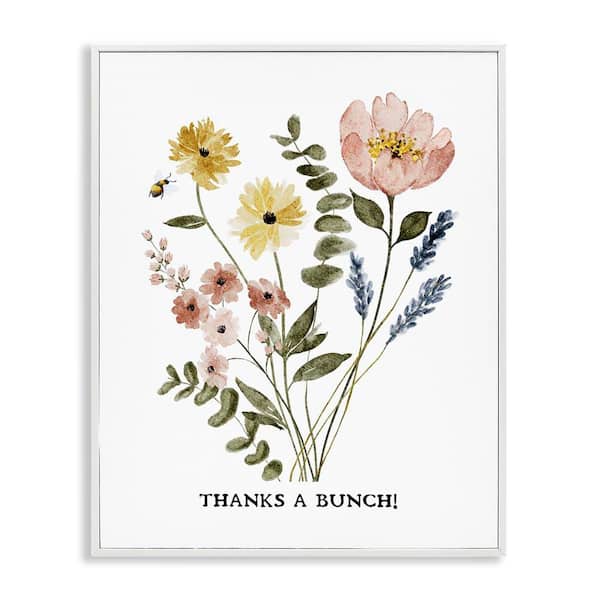 Stupell Industries Floral Thanks A Bunch by JJ Design House LLC White Framed Nature Giclee Art Print 30 in. x 24 in.