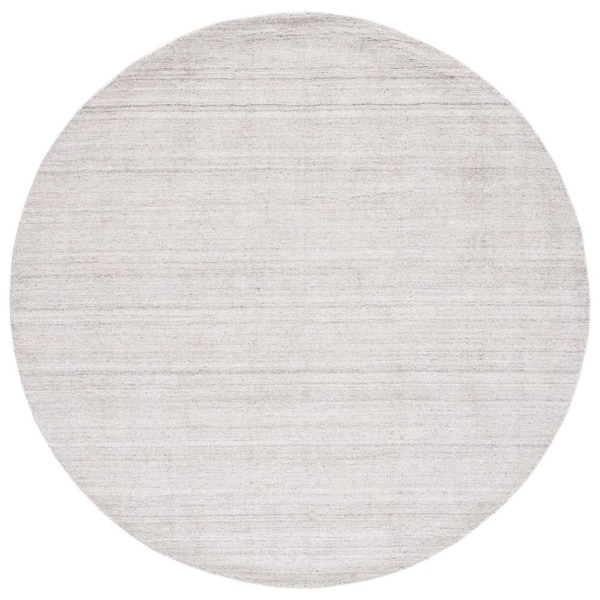 Mirage 6 ft. x 6 ft. Light Gray Distressed Striped Solid Color Round Area Rug