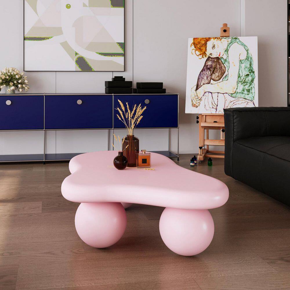Kellan 47.2 in. Modern Pink Specialty Shaped MDF Wood Top Coffee Table with 3 Ball Legs, Cloud Shaped price history on PriceWatchPro