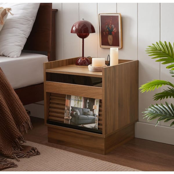 CHRISTOPHER KNIGHT HOME Ember Modern Nightstand with 2 Drawers, Charging Station, LED Lights, Drawers, MDF, Brown