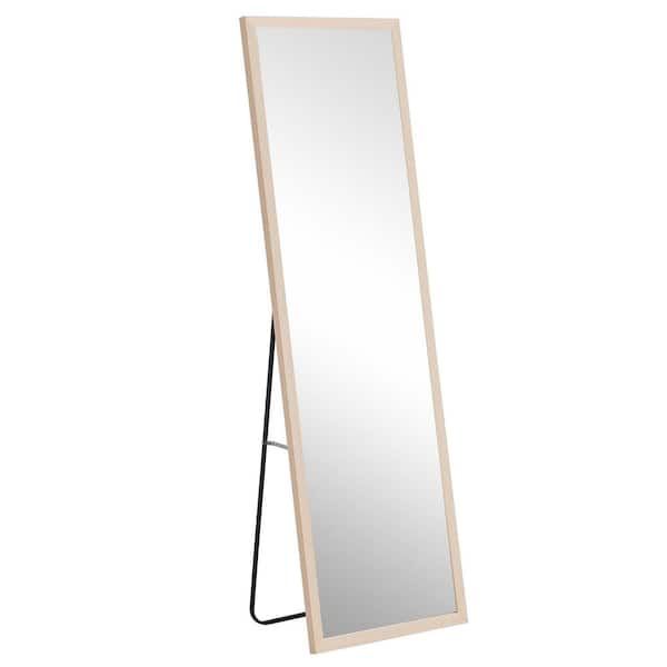 Unbranded 18 in. W x 58 in. H Rectangle Wood Framed Light Oak Mirror for Living Room, Bedroom