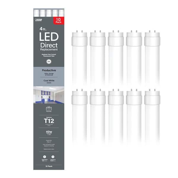 20-Watt 4 ft. T12 G13 Type A Plug and Play Linear LED Tube Light Bulb, Cool White 4000K (10-Pack)