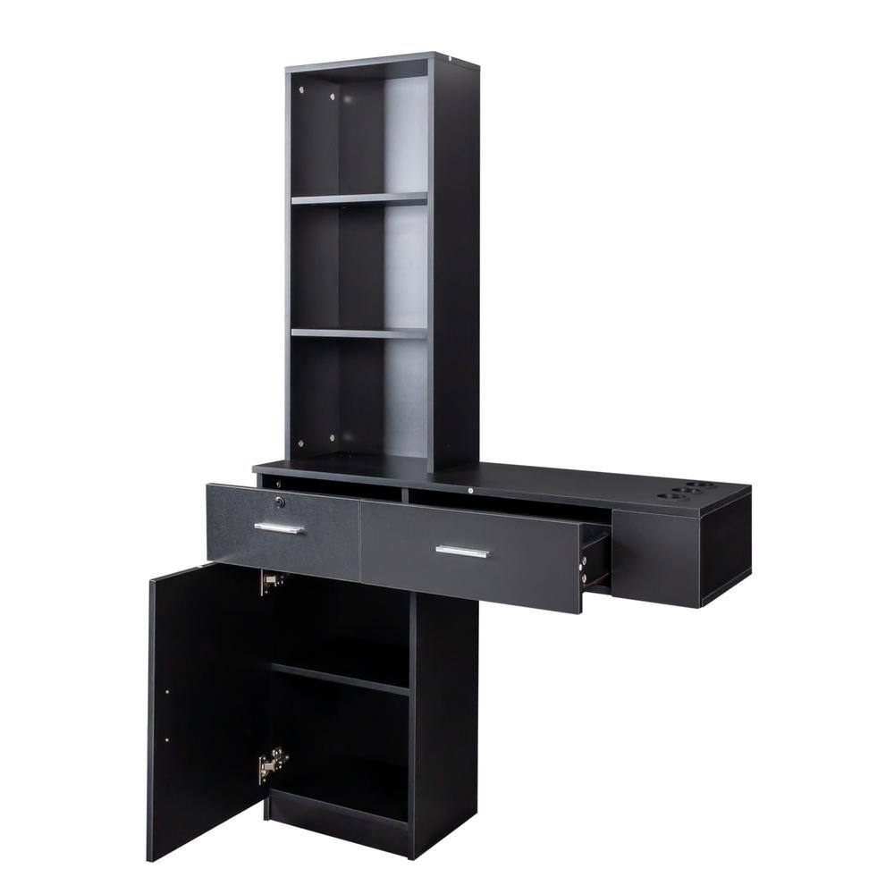 39.76 in. W x 13.15 in. D x 66.93 in. H Black Wood Large Linen Cabinet with