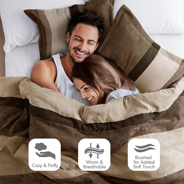 Boulder Stripe 2-Piece Brown Twin/Twin XL Pieced Faux Suede Comforter Set