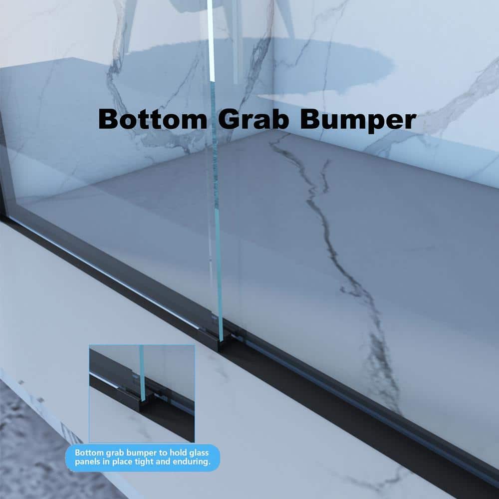 60" Matte Black Semi-Frameless Sliding Glass Shower Door