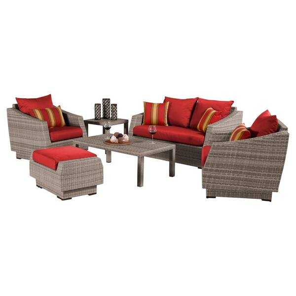 RST Brands Cannes 6-Piece Loveseat Patio Deep Seating Set with Cantina Red Cushions