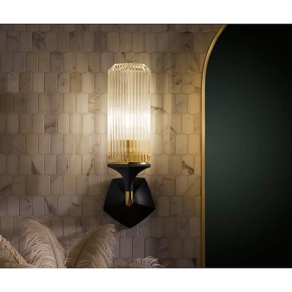 KOHLER Occasion 2-Light Black with Brass Trim Wall Sconce
