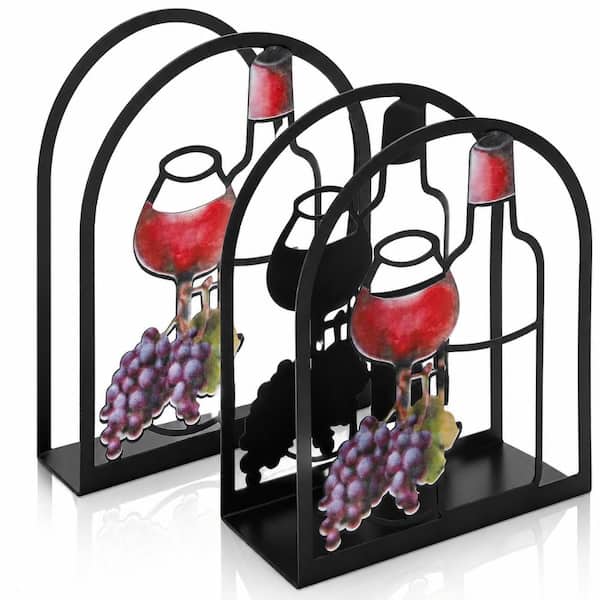 2-Pack Rustic Metal Wine Bottle Shaped Napkin Holders with Decorative Grape and Glass Cutouts for Dining